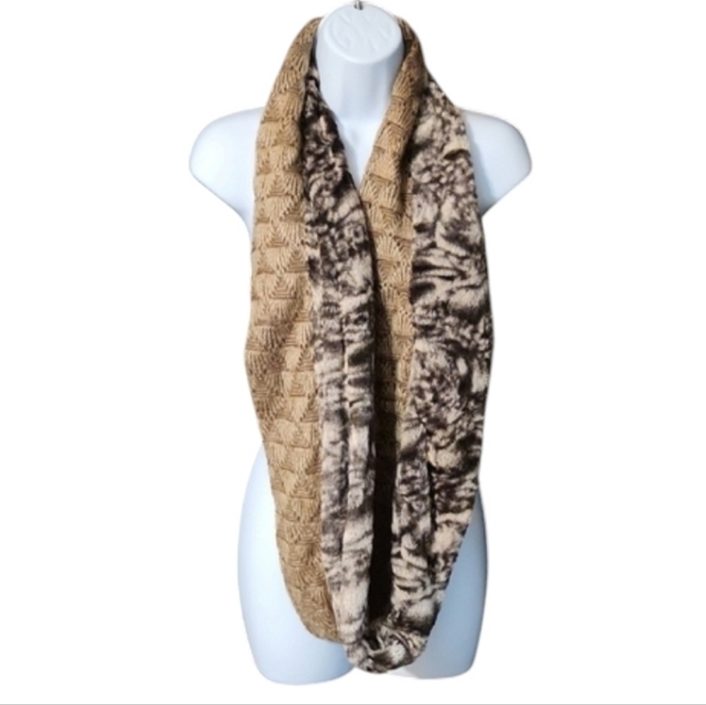 Collection Eighteen Vintage Brown and Black Knit Faux Fur Infinity Scarf